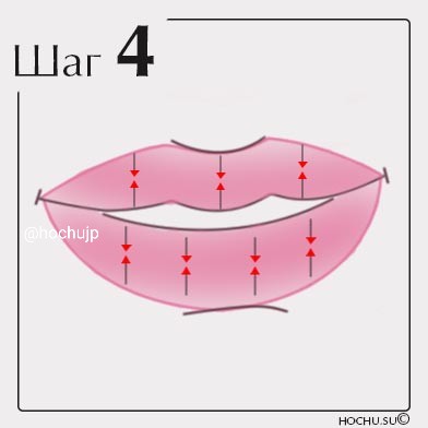 Щипковыми движениями пройдитесь по верхней и нижней губе, мягко сжимая губу от внешних линий к центру.
